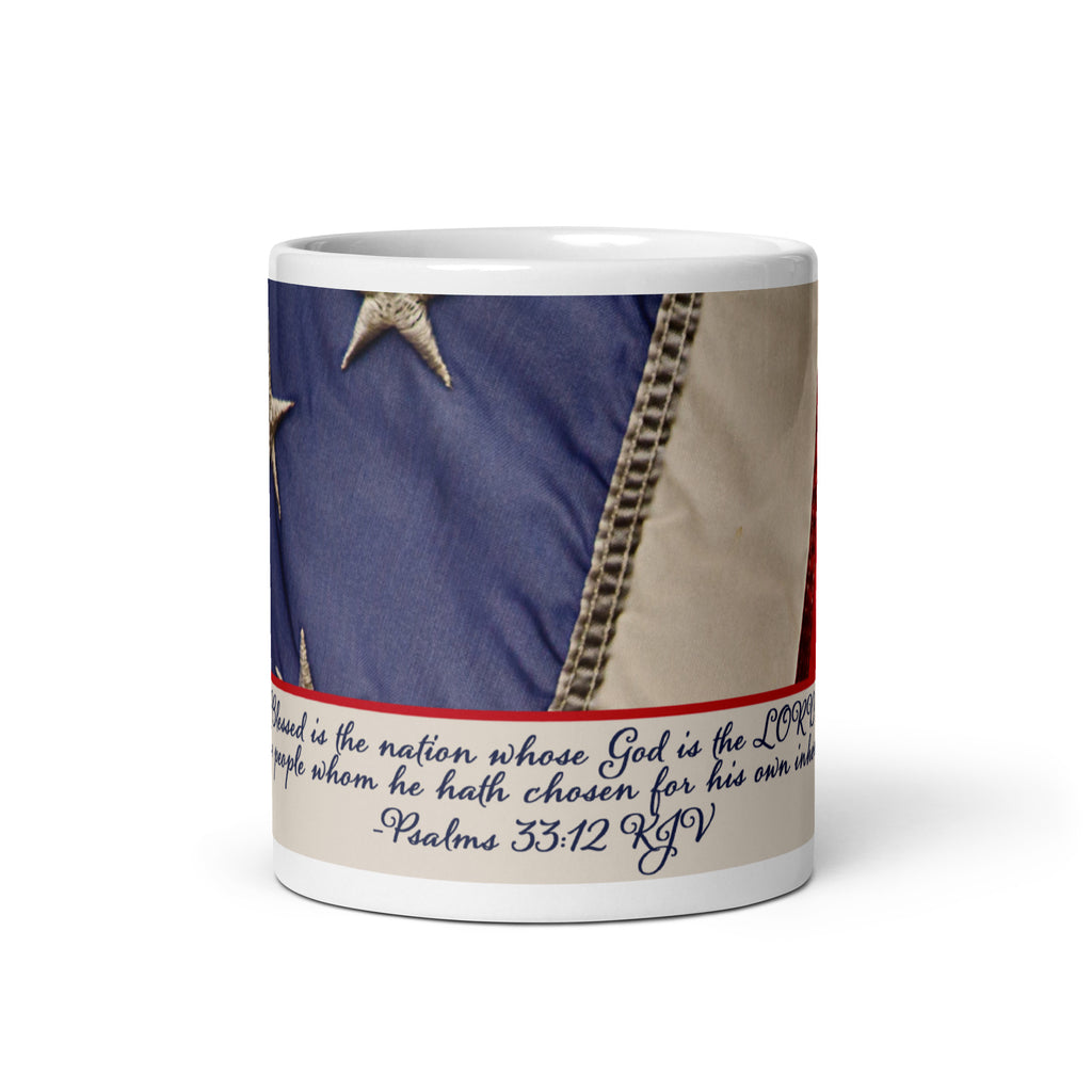 White Glossy Mug - Psalms 33:12 image 3