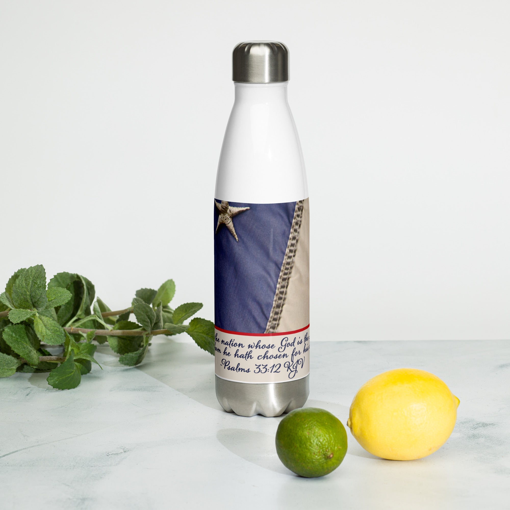 Stainless Steel Water Bottle - Psalms 33:12 image 3
