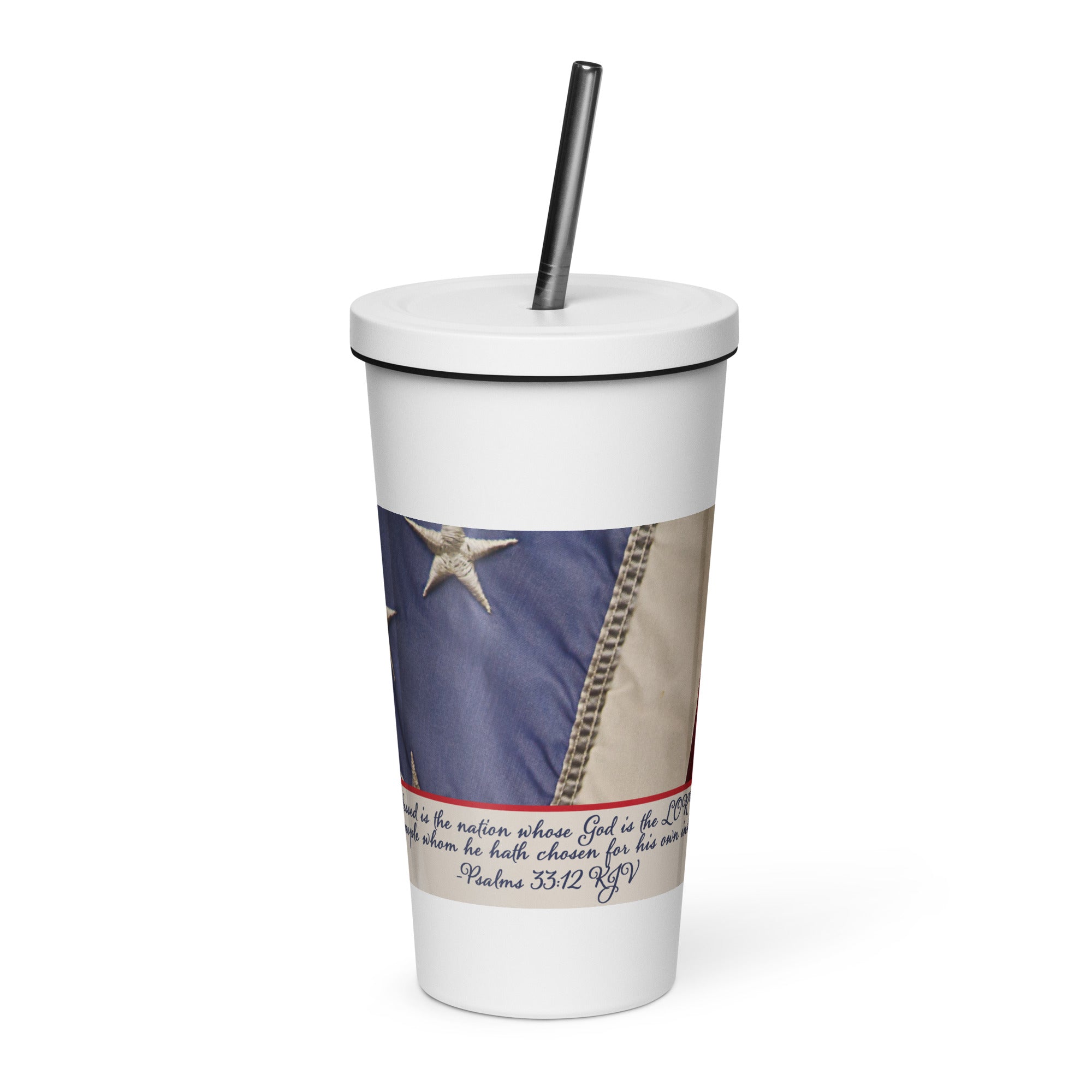 Insulated Tumbler with a Straw - Psalms 33:12 image 0
