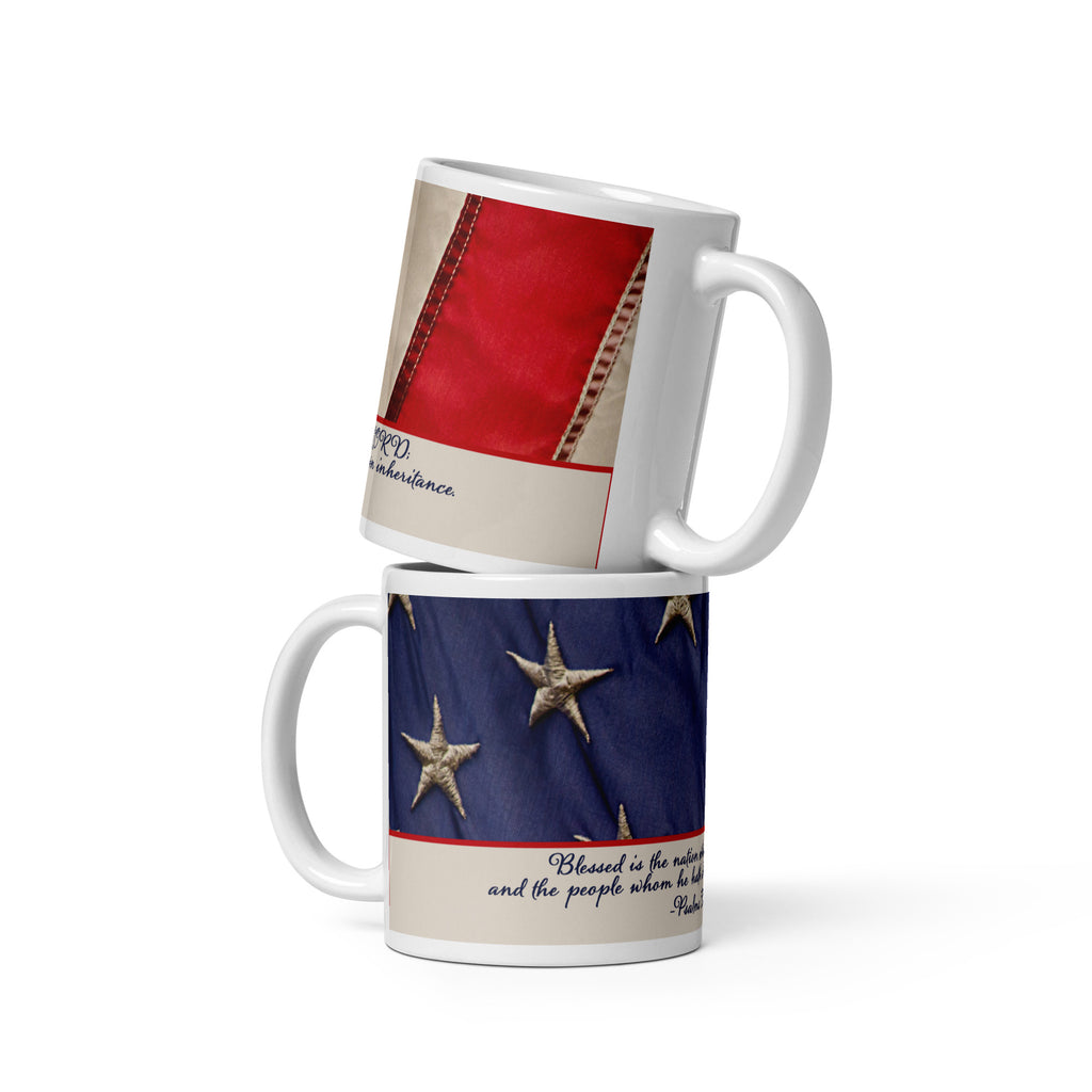 White Glossy Mug - Psalms 33:12 image 0