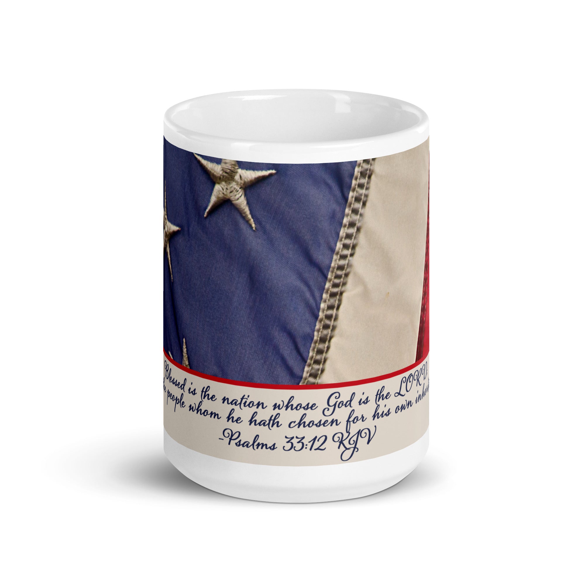 White Glossy Mug - Psalms 33:12 image 1