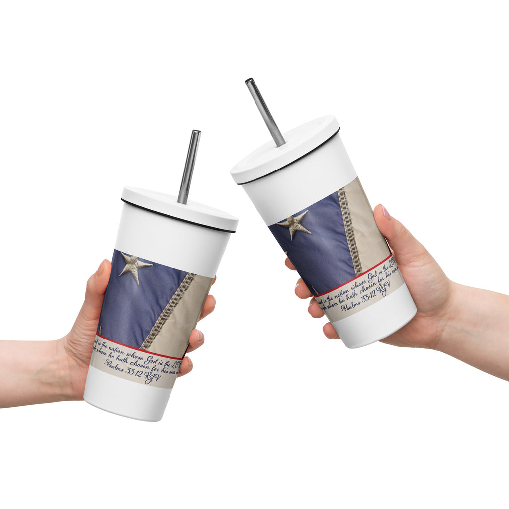 Insulated Tumbler with a Straw - Psalms 33:12 image 6