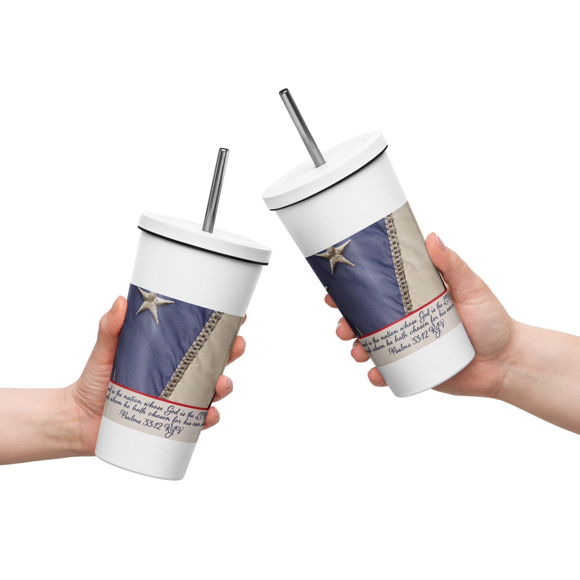 Insulated Tumbler with a Straw - Psalms 33:12 image 6