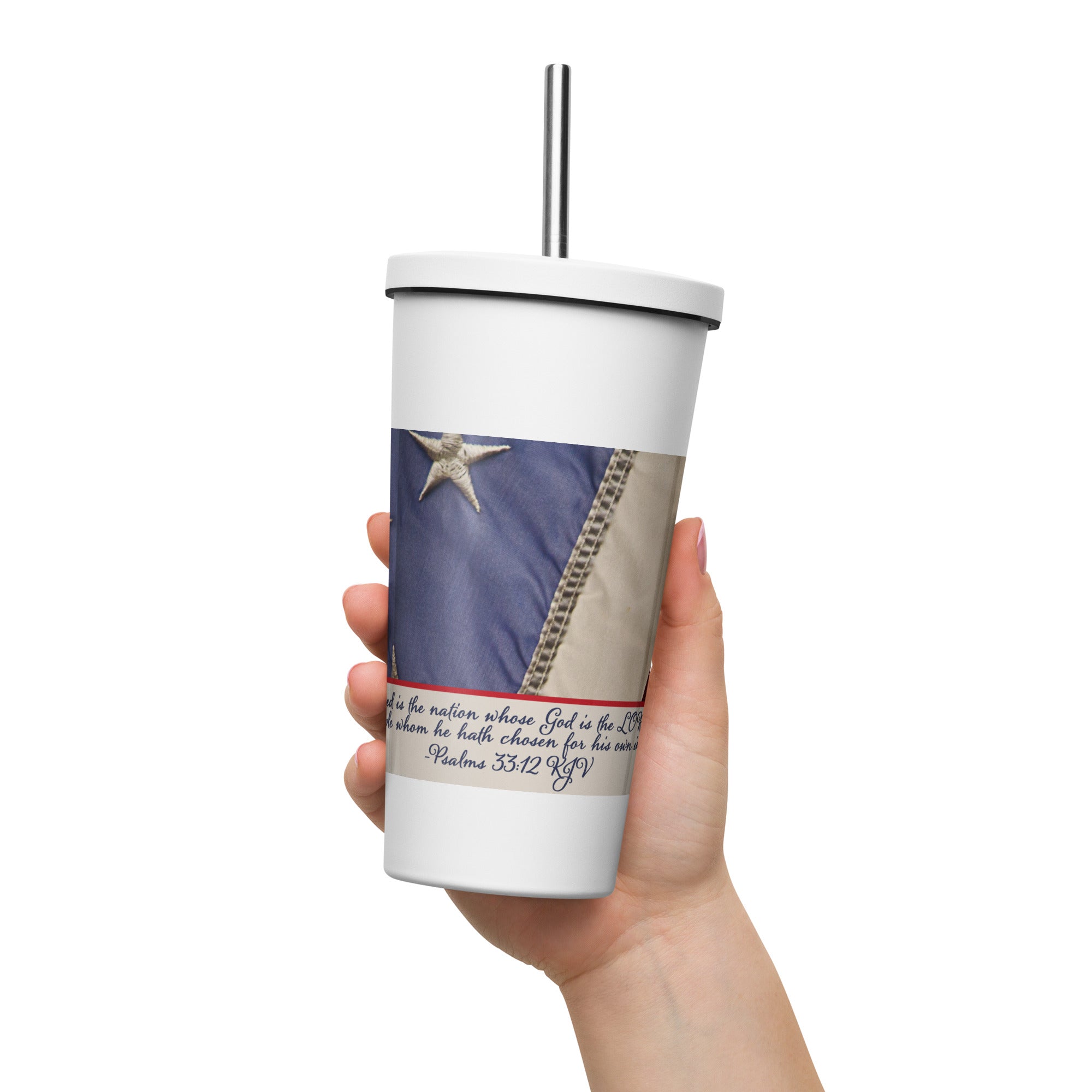 Insulated Tumbler with a Straw - Psalms 33:12 image 3