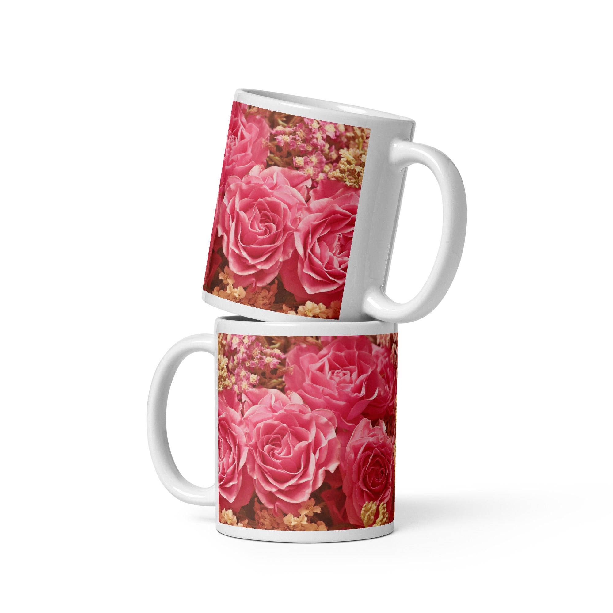 White Glossy Mug - Pink Roses