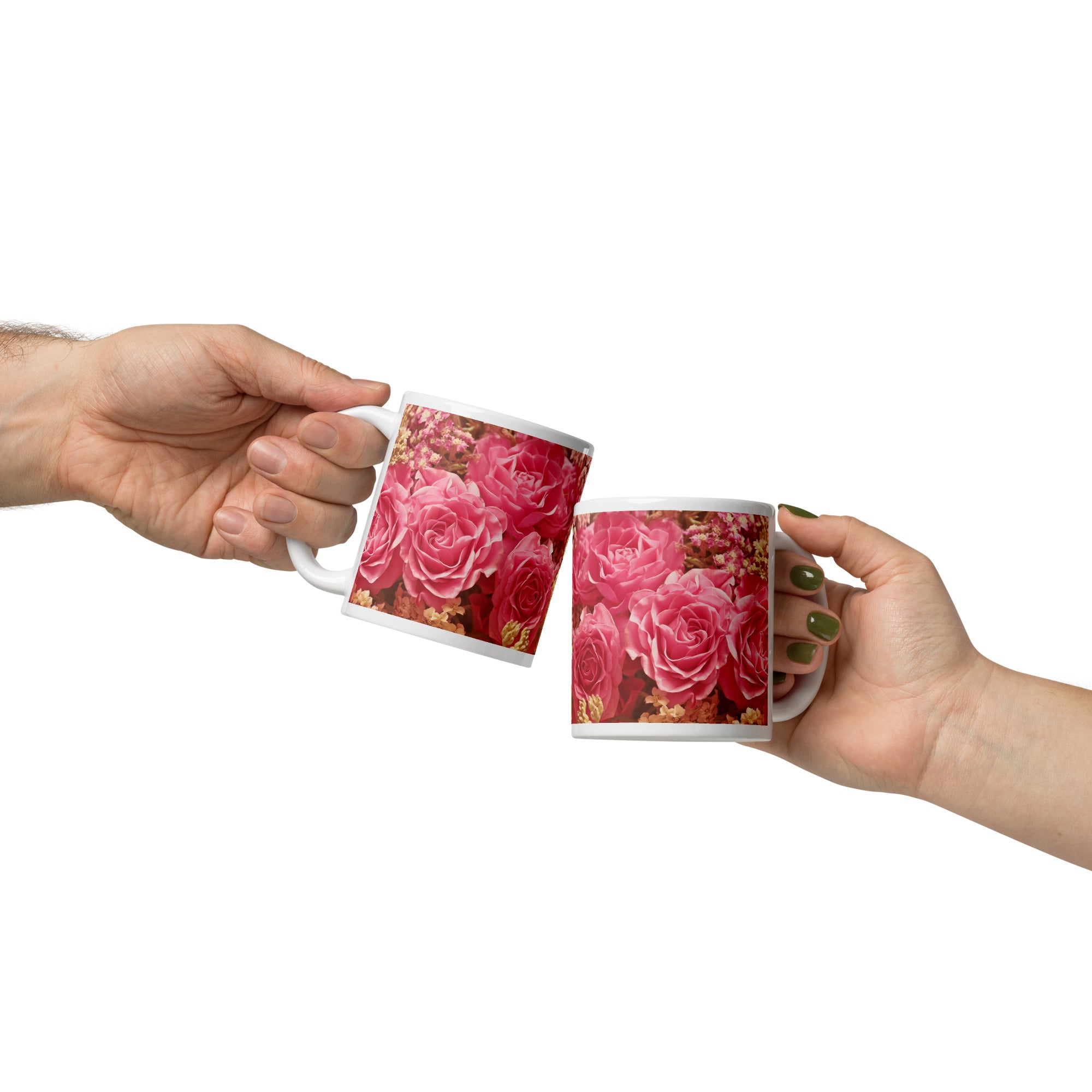 White Glossy Mug - Pink Roses