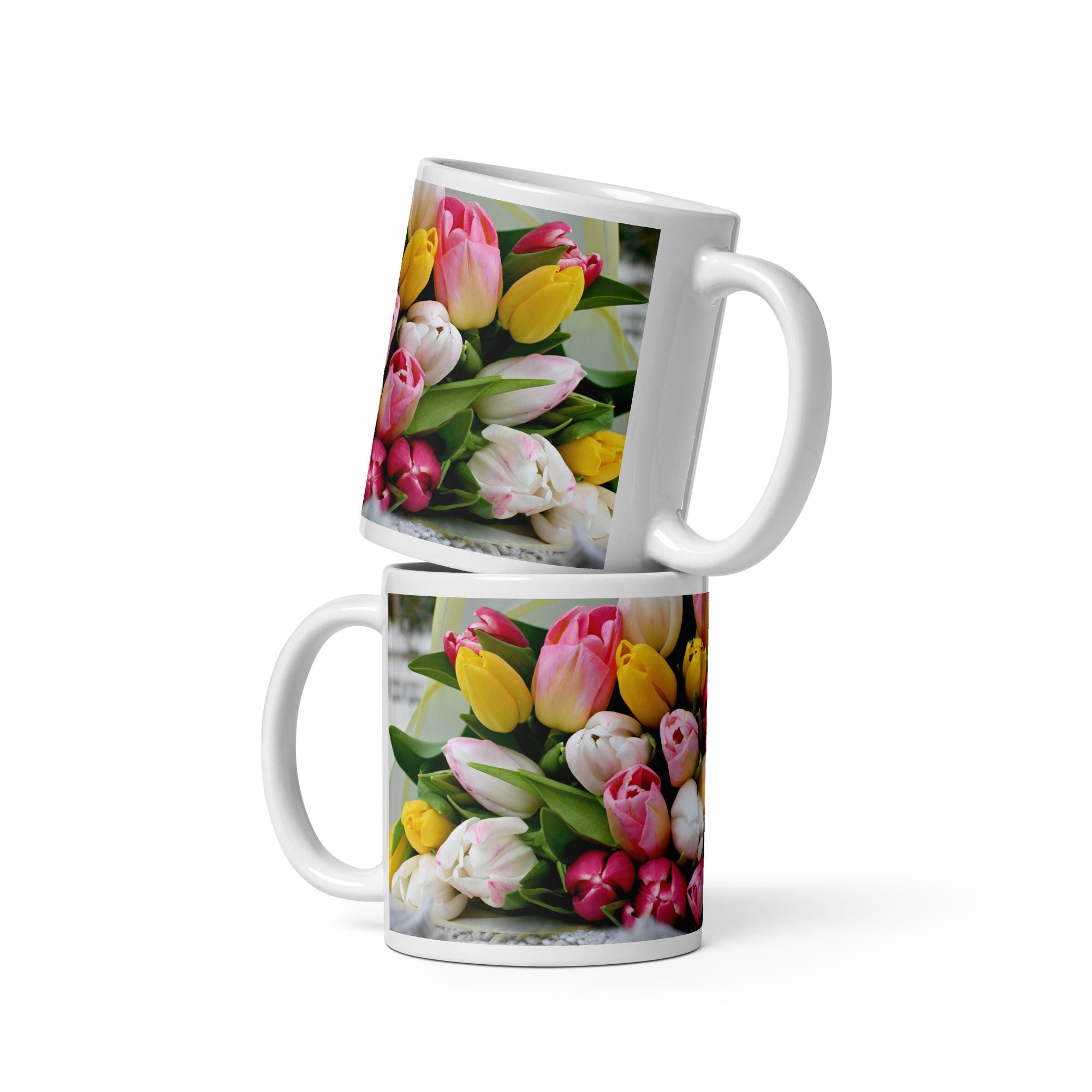 White Glossy Mug - Tulip Bouquet