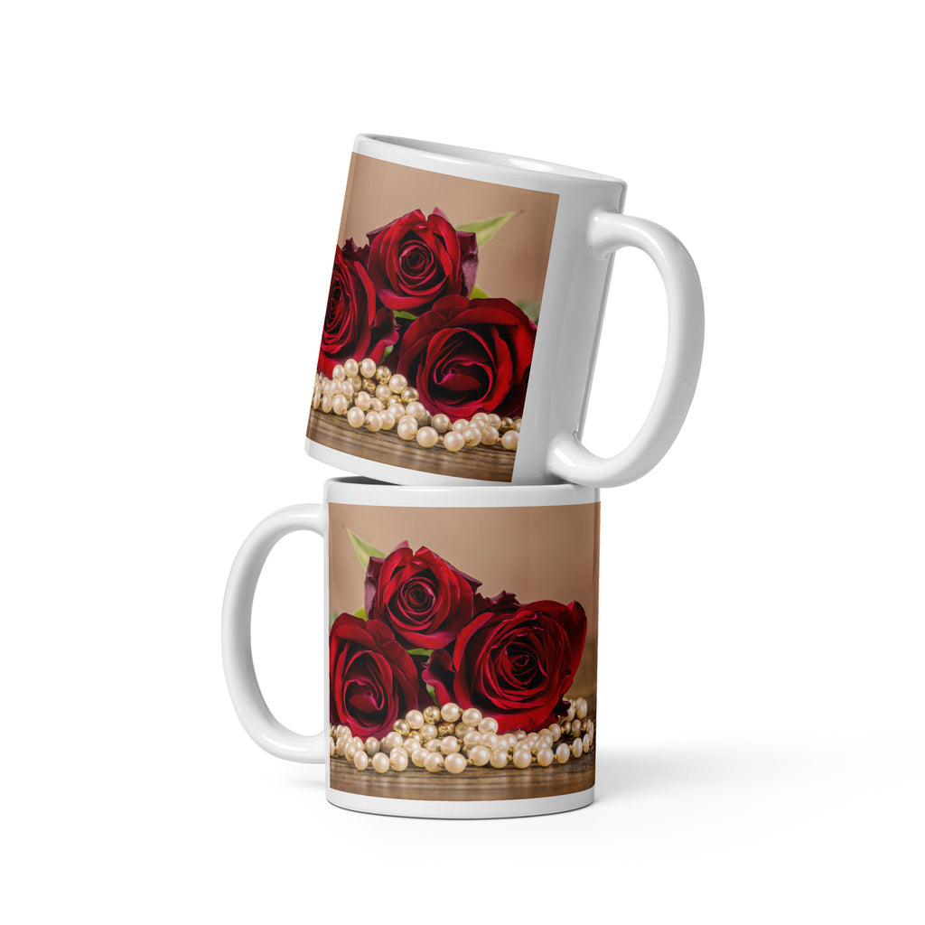 White Glossy Mug - Red Roses