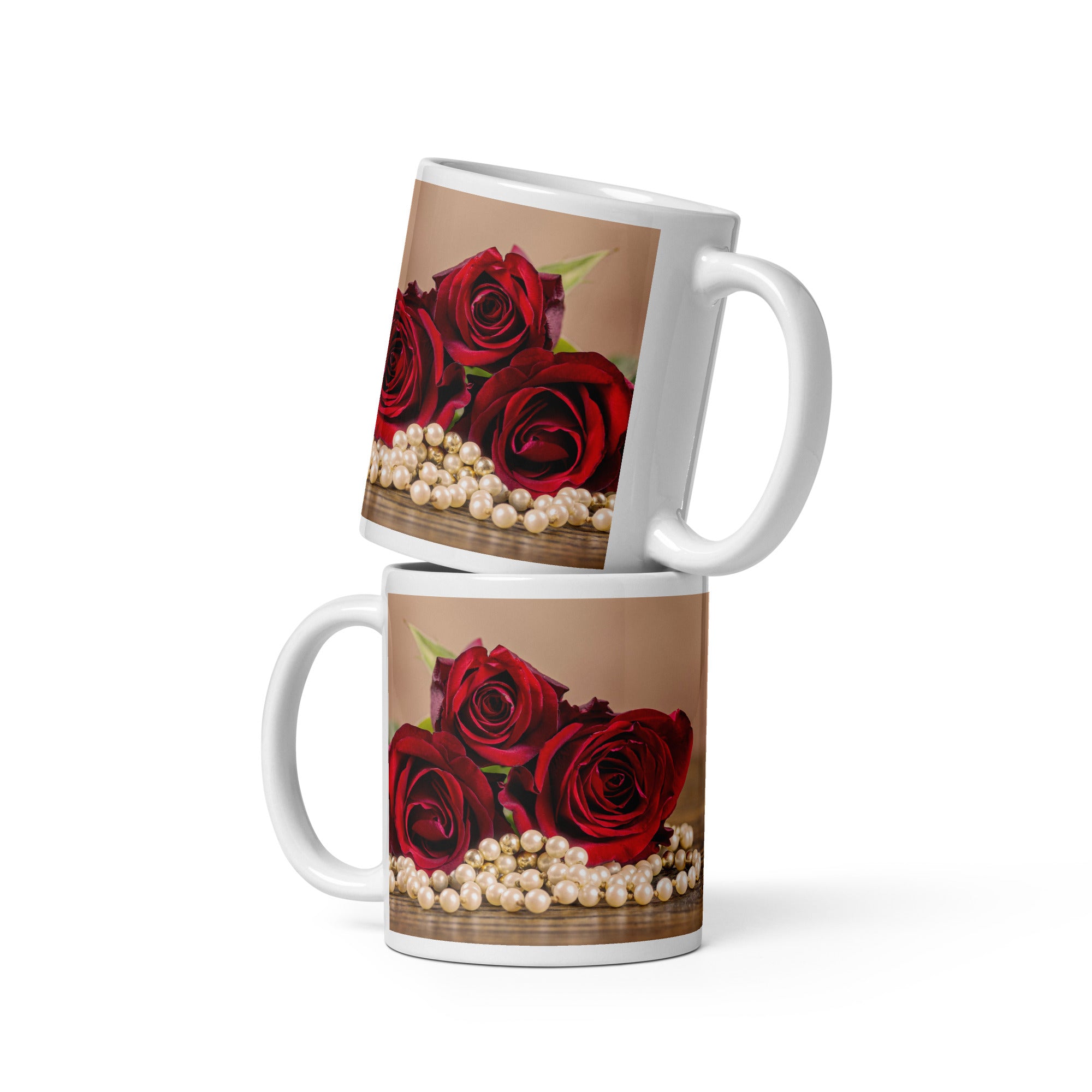 White Glossy Mug - Red Roses