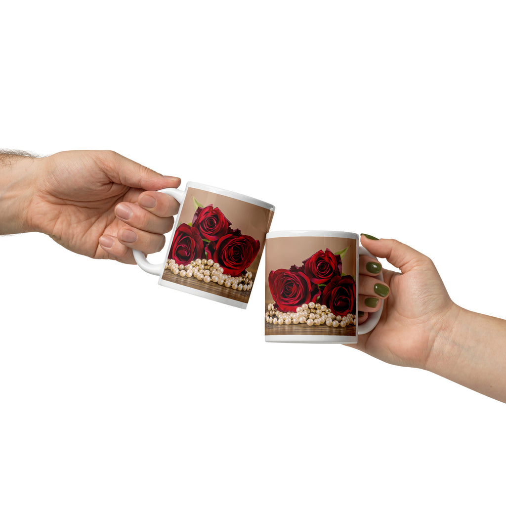 White Glossy Mug - Red Roses