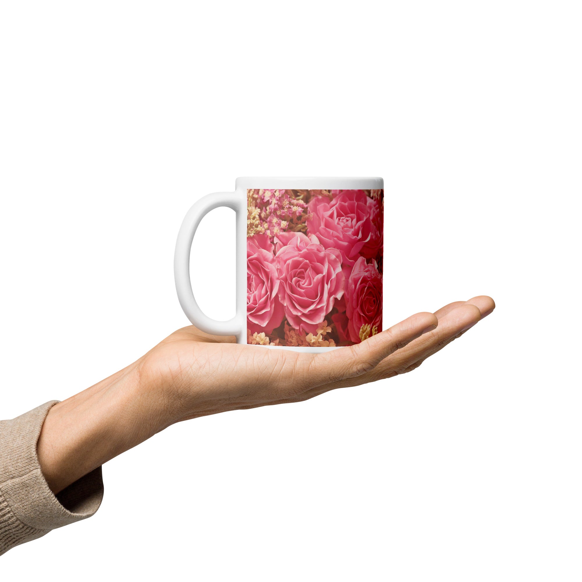 White Glossy Mug - Pink Roses