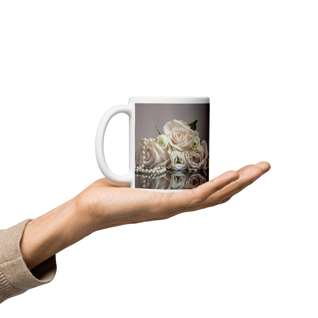 White Glossy Mug - Pastel Roses