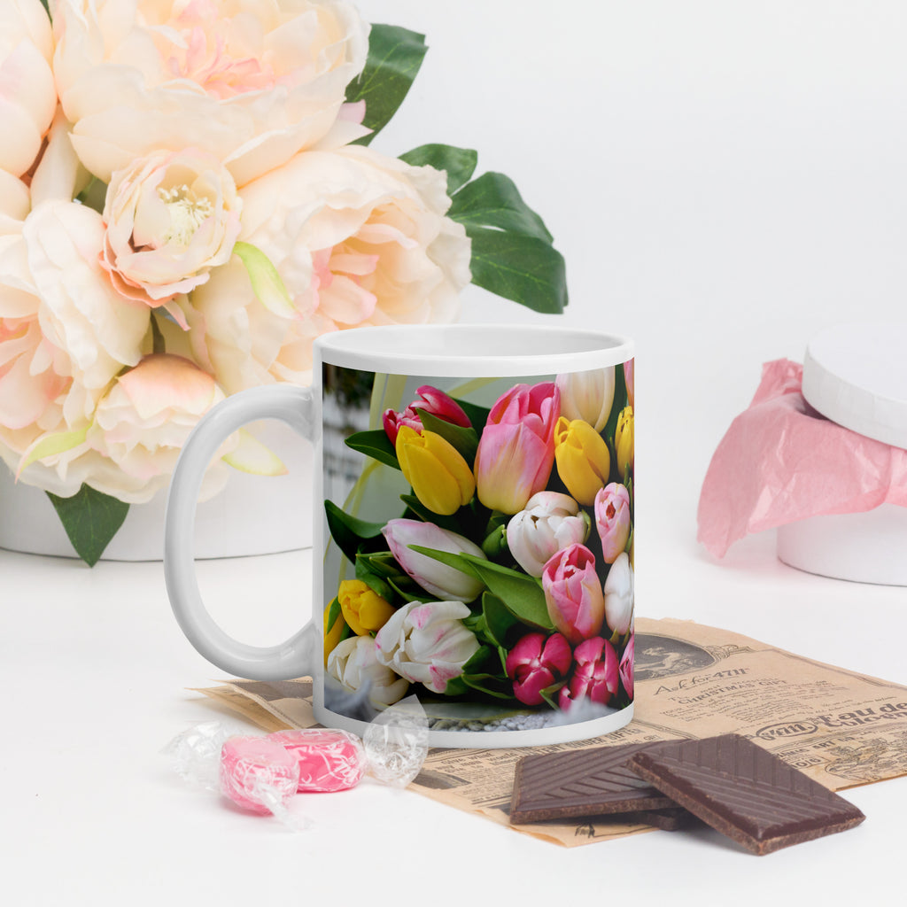 White Glossy Mug - Tulip Bouquet