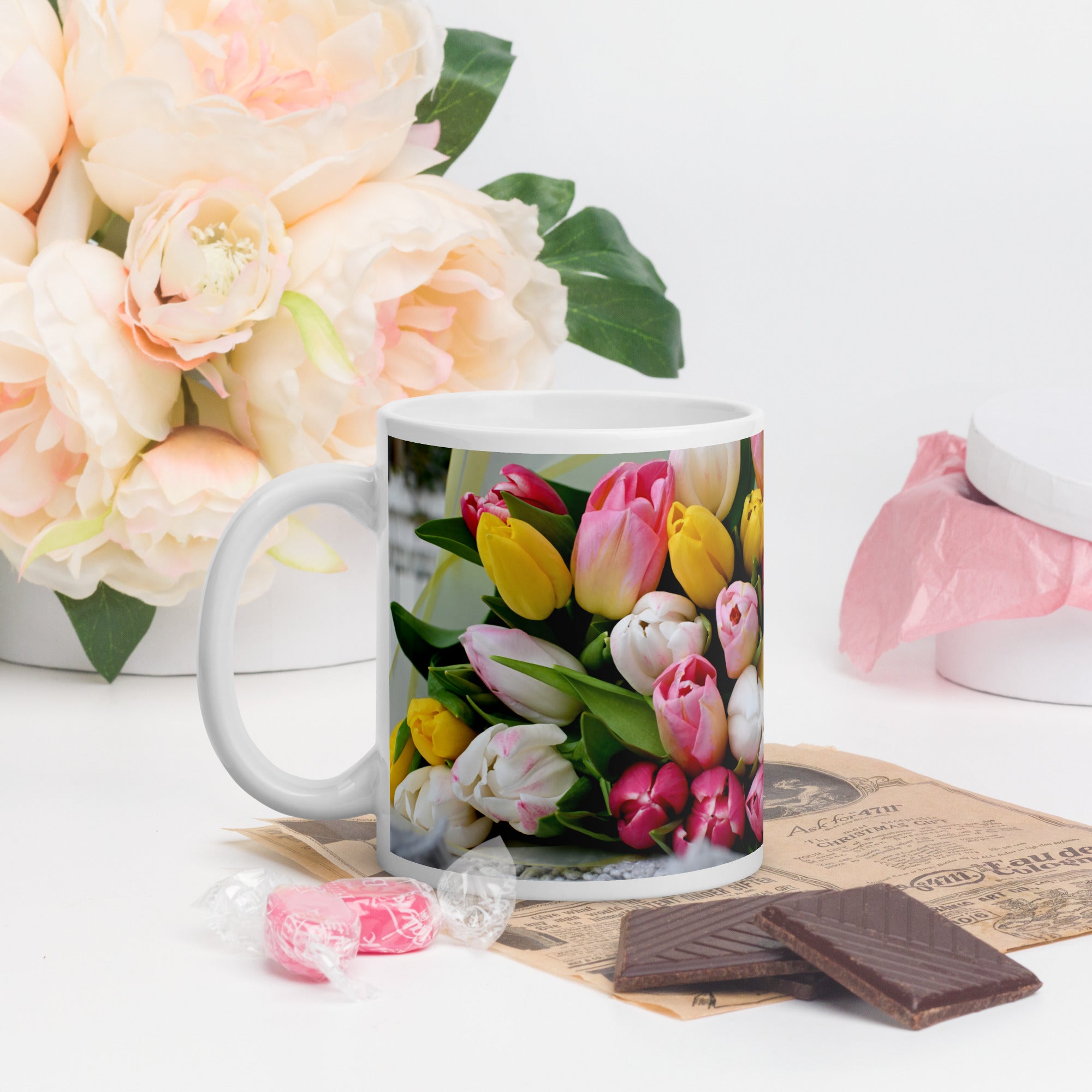 White Glossy Mug - Tulip Bouquet