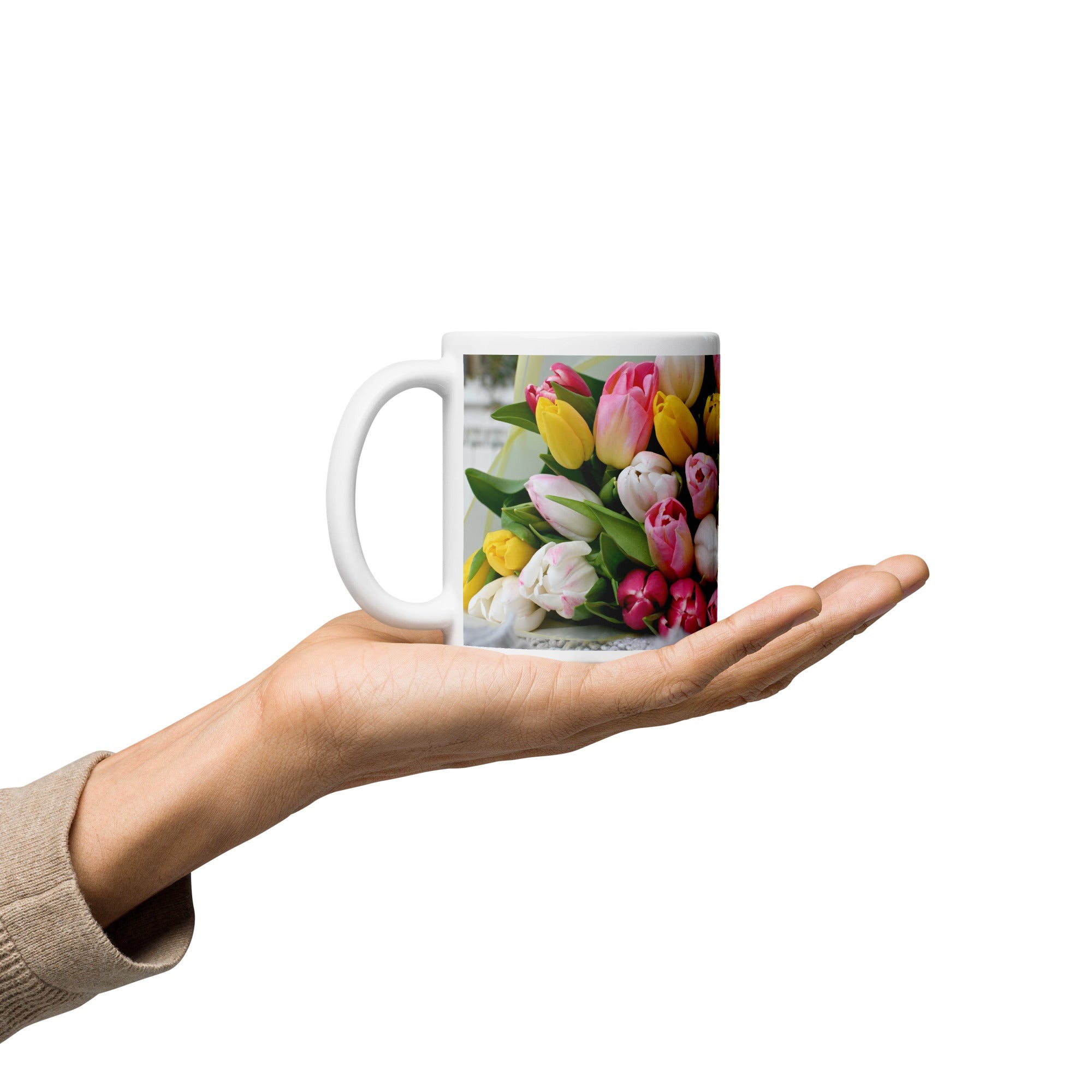 White Glossy Mug - Tulip Bouquet
