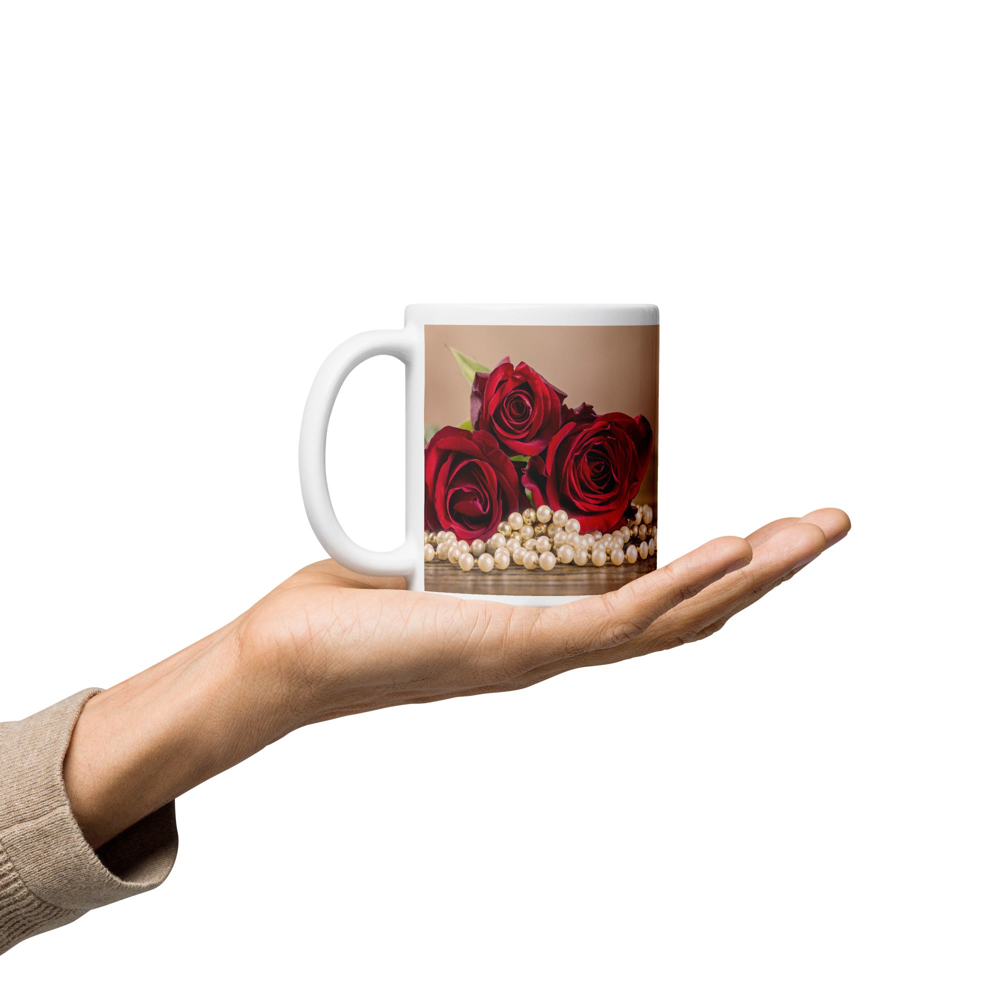 White Glossy Mug - Red Roses