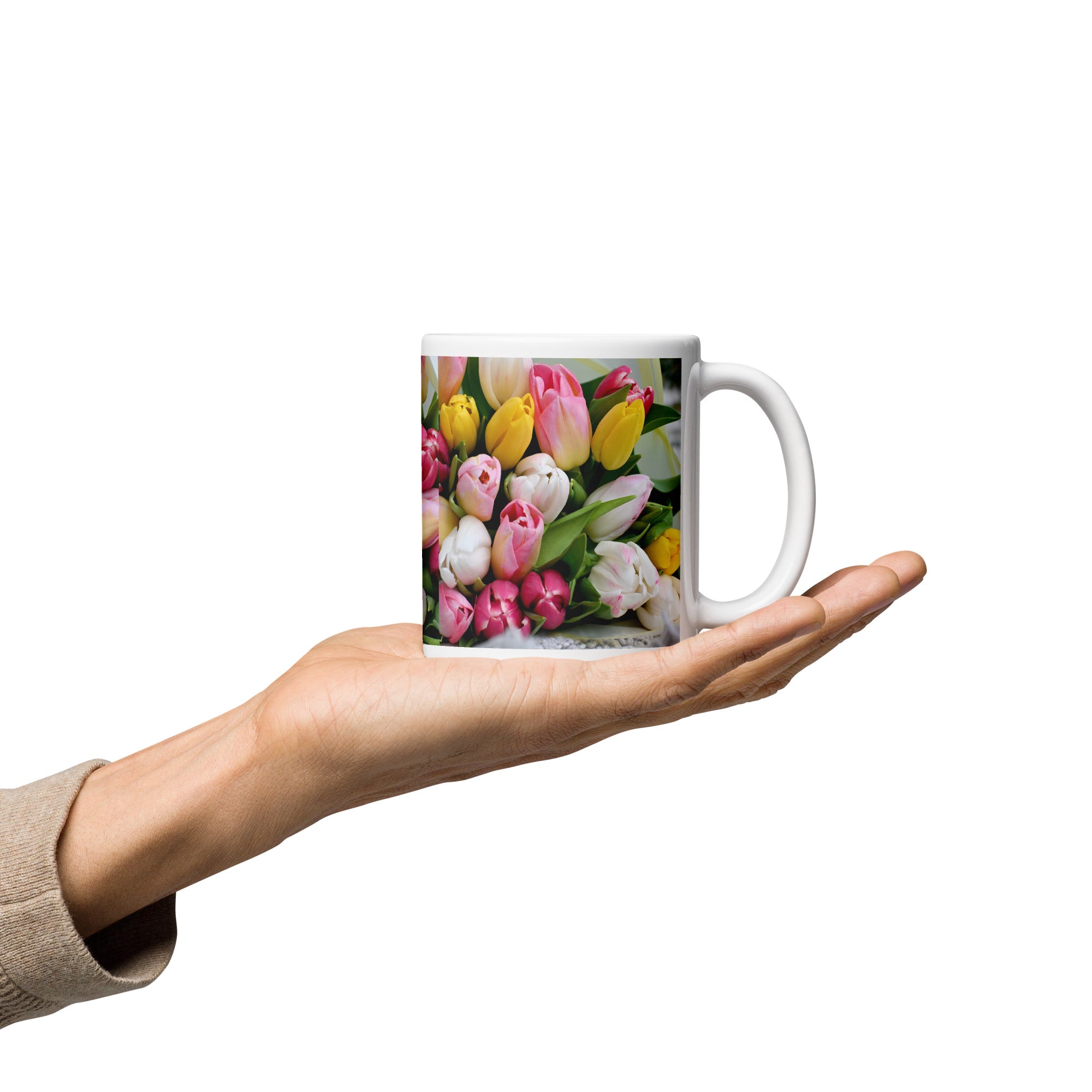 White Glossy Mug - Tulip Bouquet